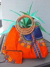 Load image into Gallery viewer, Wicker Handle Dashiki Print Bag - Orange