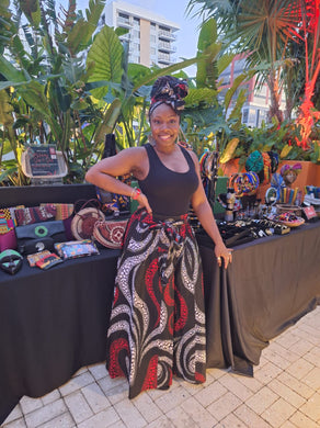 African Print Palazzo Pants - Black/Red Swirl