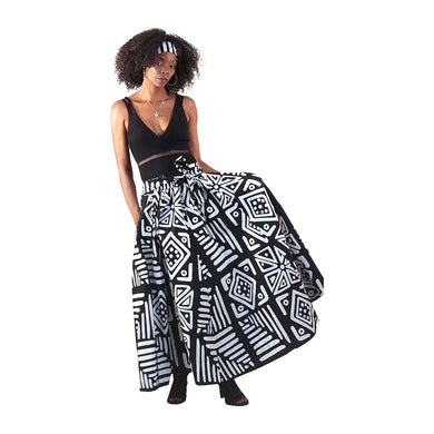 Black/White Mud Print Maxi Skirt