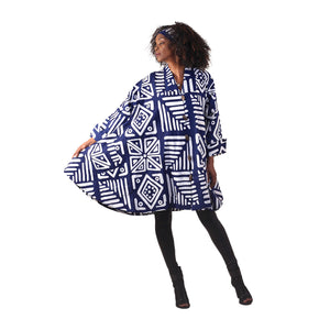 Blue/White Mud Print Button Down Poncho