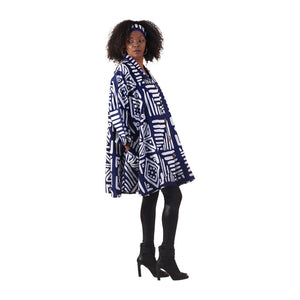 Blue/White Mud Print Button Down Poncho