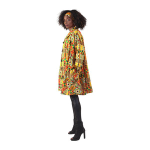 Kente Print Long-Sleeve Button Poncho