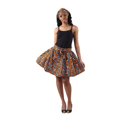 African Print 'Orange Petals' Short Skirt