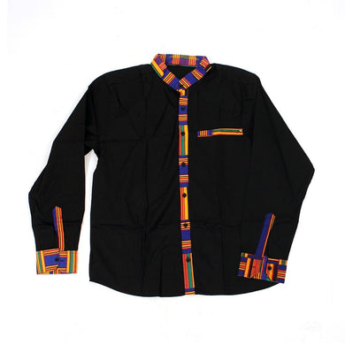 Blue Kente Trim Dress Shirt